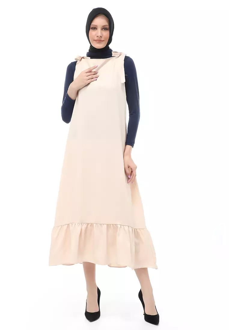 Bilqis Overall Panjang Wanita Rampel Kodok Long Sleeve Regular Fit - Kream