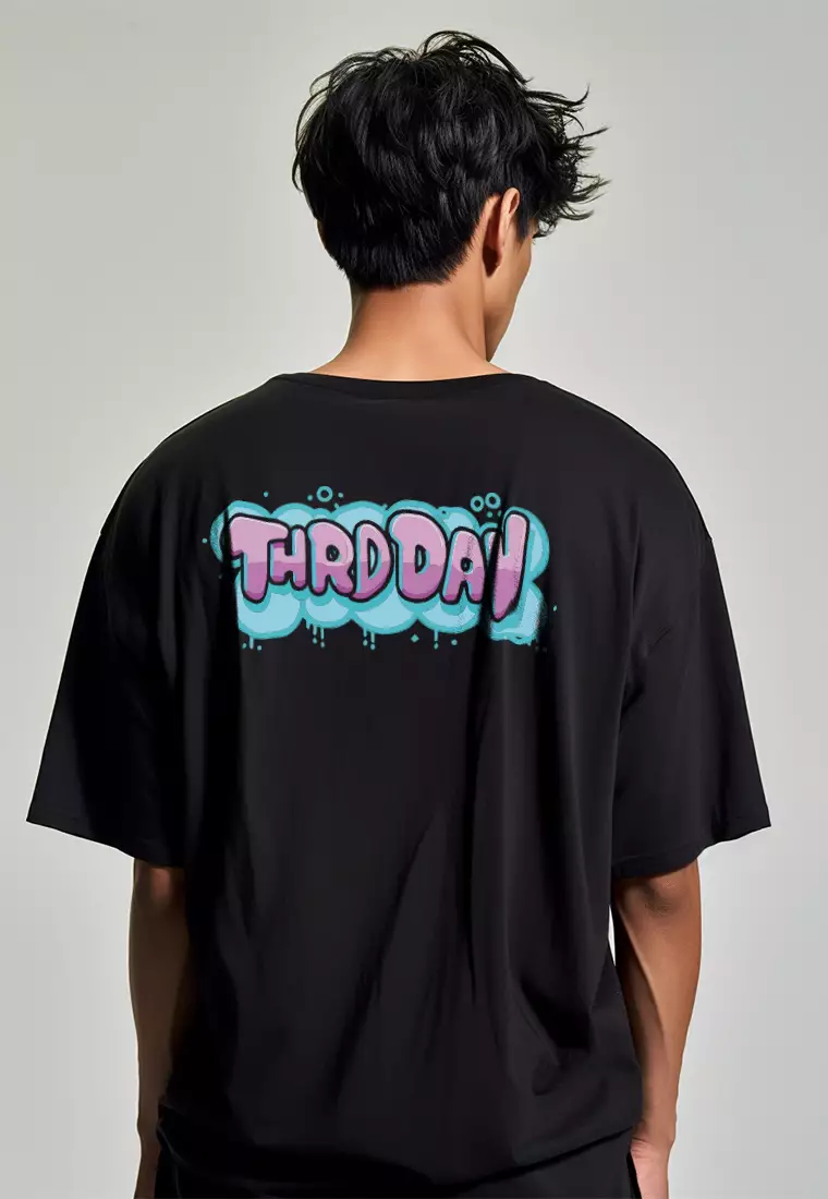 MTQ26 kaos oversize gambar belakang aesthetic bahan tebal scuba third day bubble graffiti ungu hitam