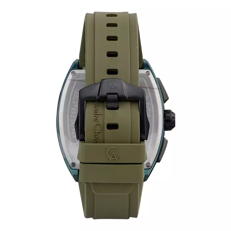 Jam Tangan Pria Alexandre Christie AC 6608 MC RGABA Chronograph Men Black Dial Green Rubber Strap