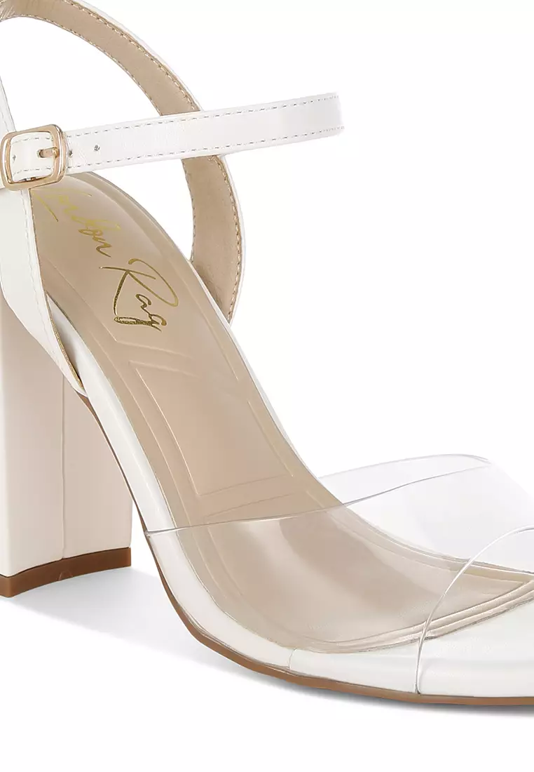 Clear Strap Block Heel Sandals in White