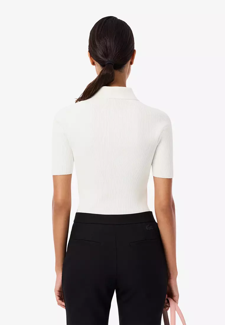 Zip Neck Rib Knit Polo Shirt