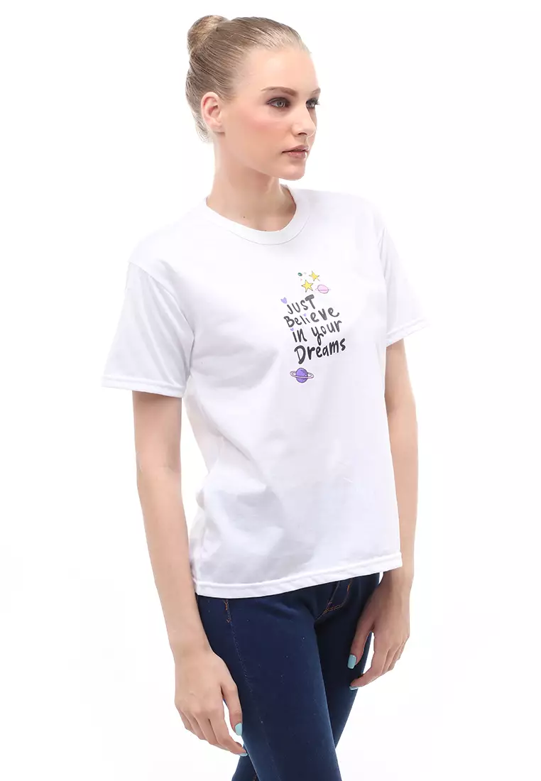 Heller Kaos Atasan Wanita Motif Print Short Sleeves Relaxed Fit - Putih