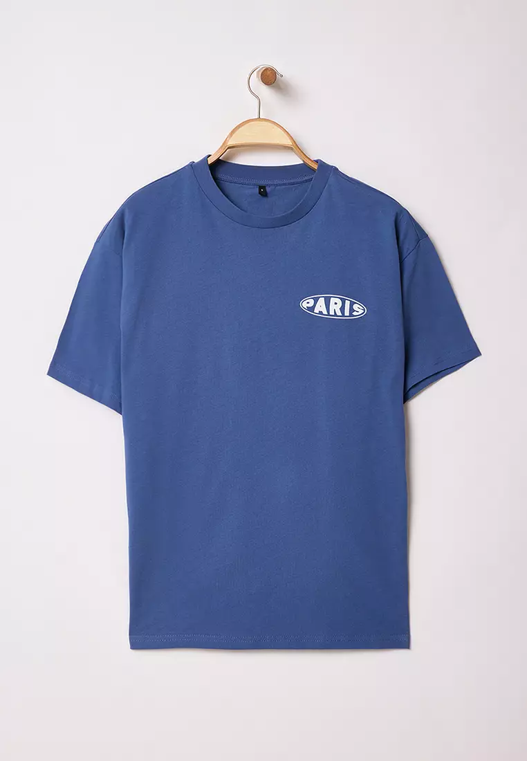 Indigo printed 100% Cotton Premium Oversize/Wide Pattern Crew Neck Knitted T-Shirt TWOSS23TS00040