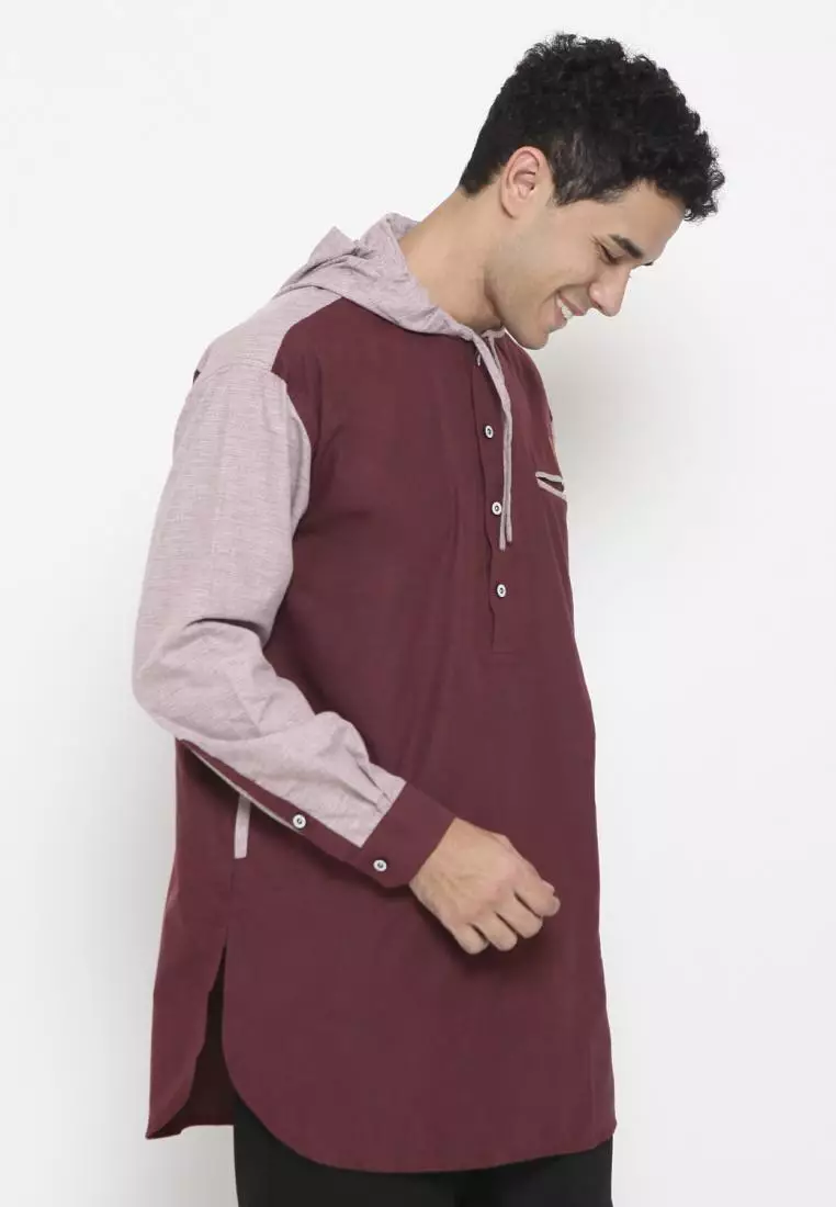 Zayidan Baju Koko Gamis Muslim Pria Zafri Hoodie - Maroon