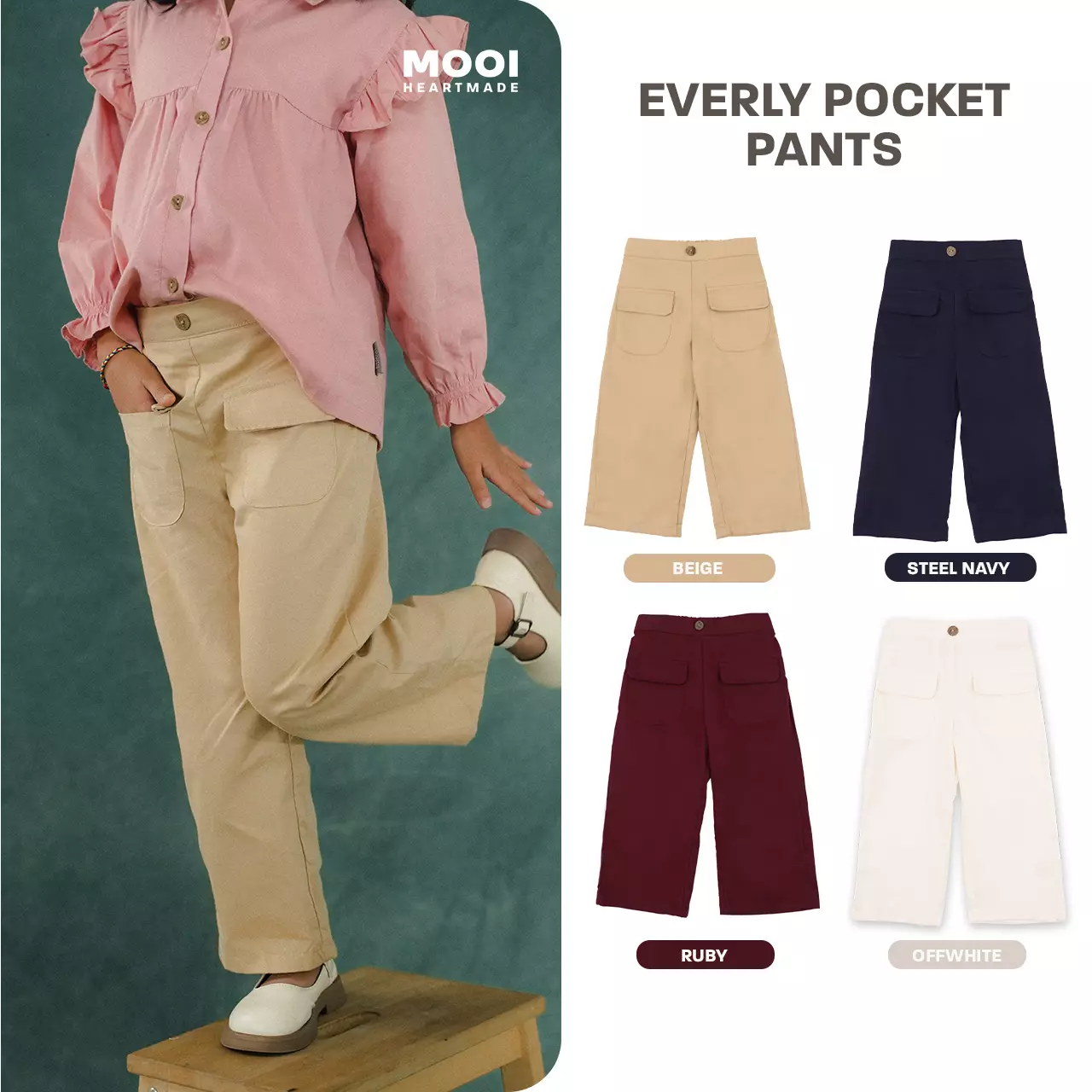 Mooi Celana Panjang Anak Perempuan Everly Pocket Pants - Steel Navy