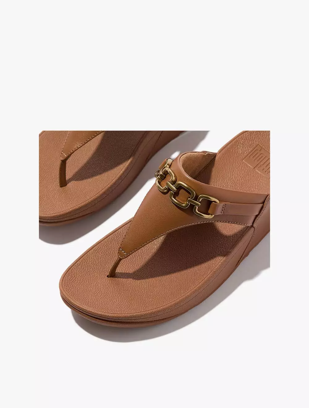 Fitflop Lulu Square-Chain Leather Toe-Post Sandals - Deep Tan