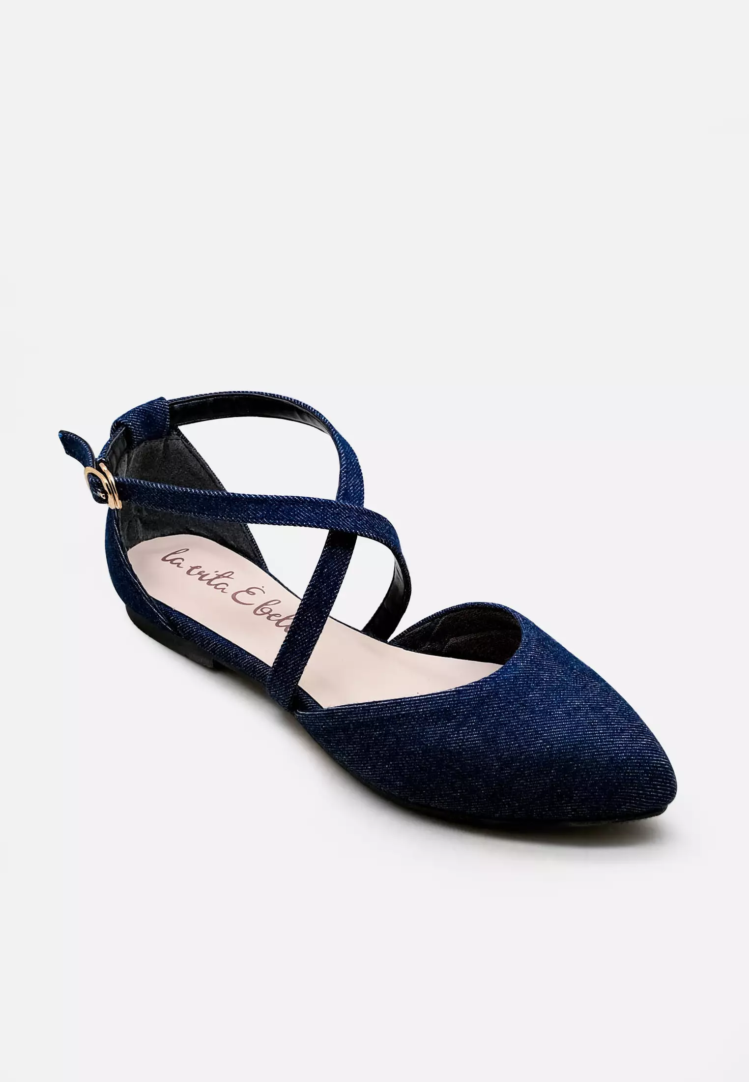 Laura Sandal Flat Wanita Pointed Toe Crossed