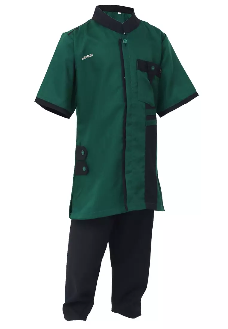Jourell Setelan Koko Anak Laki-laki Motif Polos Childrens Shirt Lengan Pendek Material Cotton ORIGINAL - Dark Green