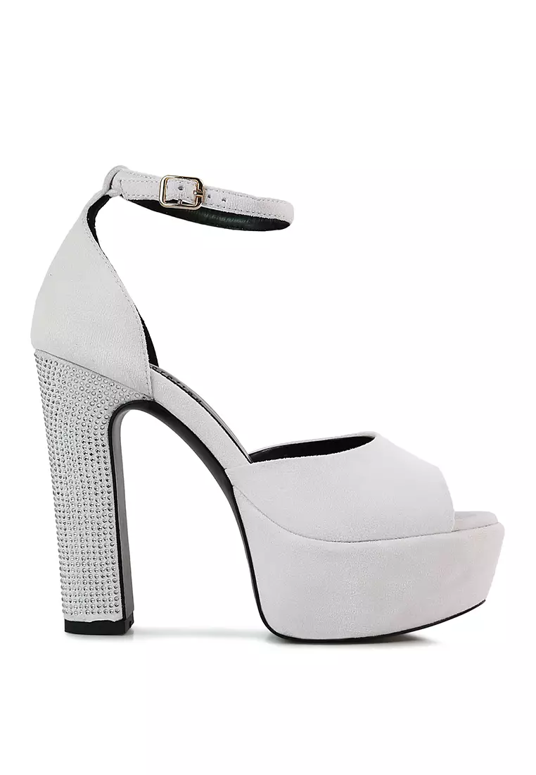Discount on Rag & Co.  shoes - SKU: Black High Block Heeled Diamante Stud Sandals