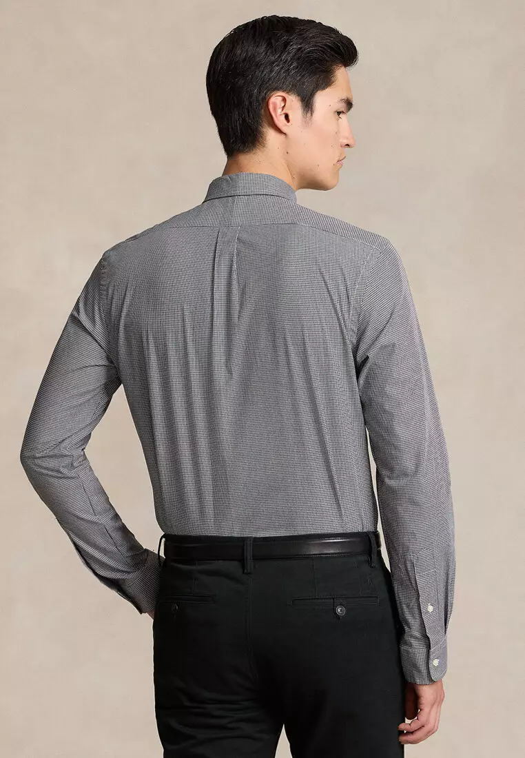Slim Fit Checked Stretch Poplin Long Sleeve Shirt