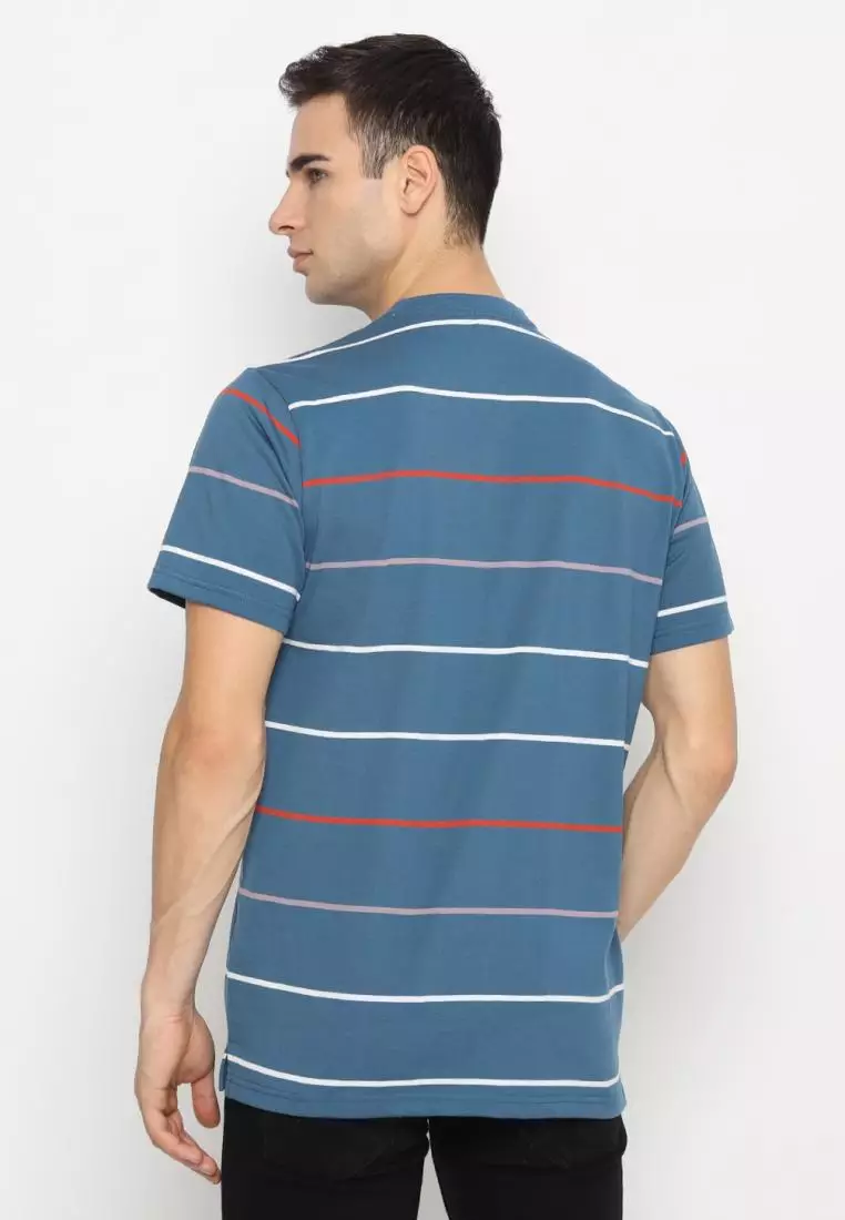 MATSUDA Kaos Pria T Shirt Henley Stripe Natori