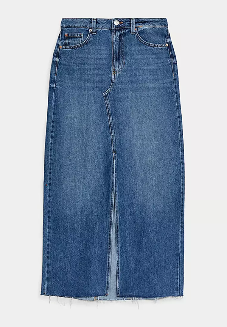 Denim Split Front Maxi Skirt