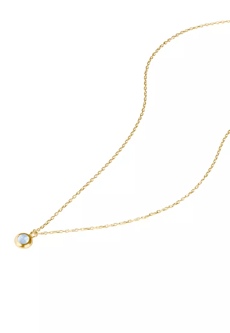 Birthstone Sphere Necklace Aquamarine (March) 14k Gold