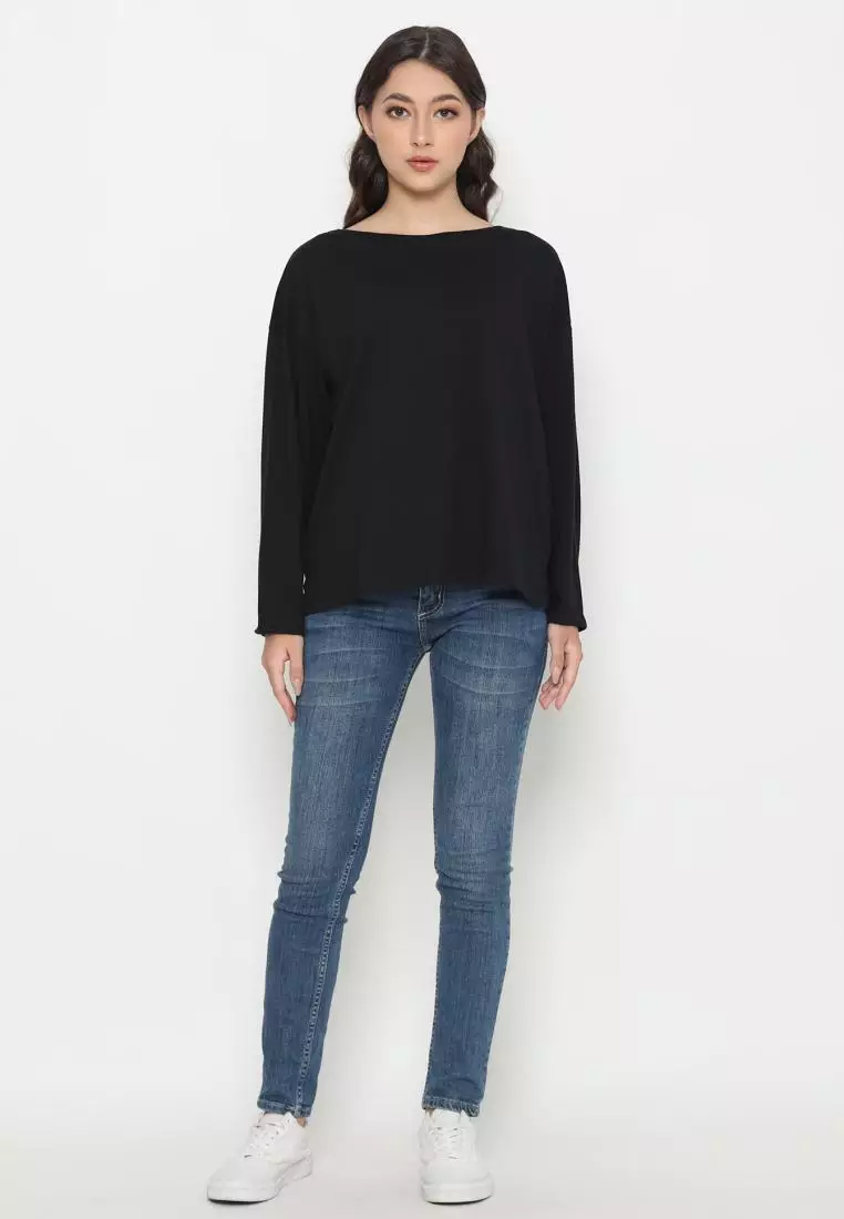 Matsuda Kaos Oversize Polos Wanita Lengan Panjang T Shirt Olive