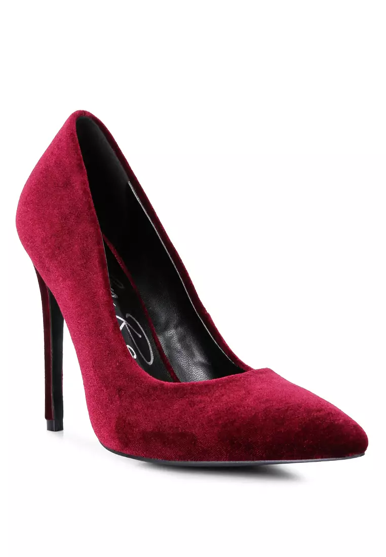 Maroon velvet top heels