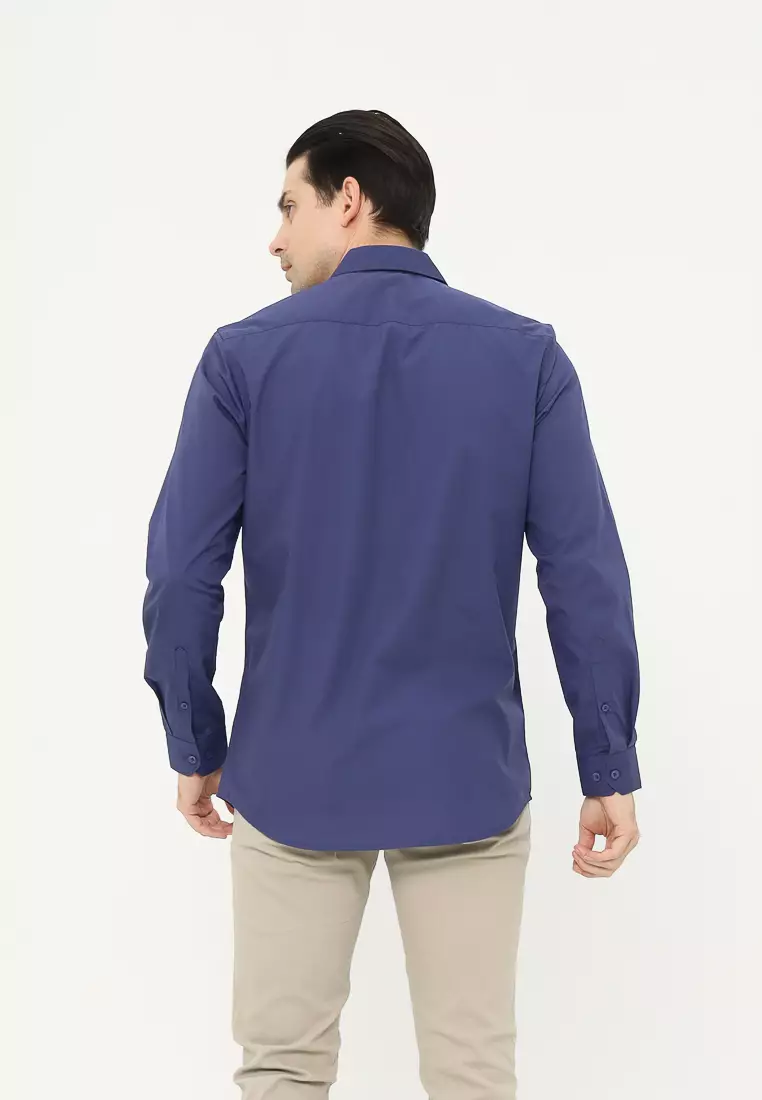 MAGINOT Kemeja Pria Basic Polos Panjang NAVY BLUE