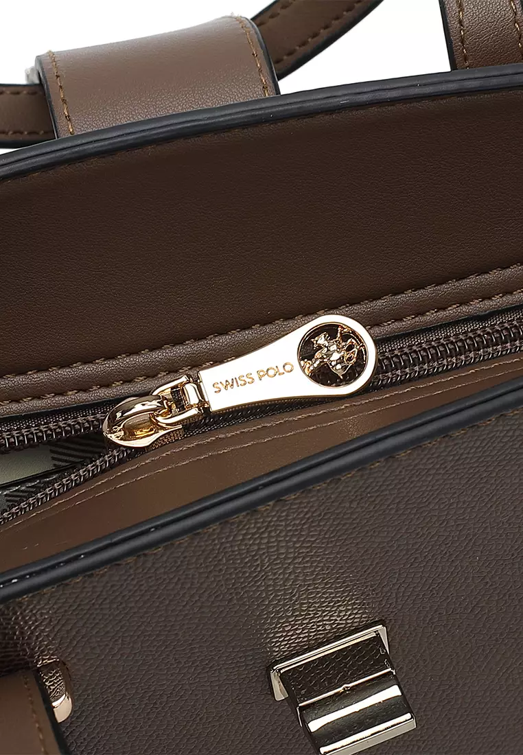 Women's Twist Lock Top Handle Bag / Sling Bag / Crossbody Bag - Brown