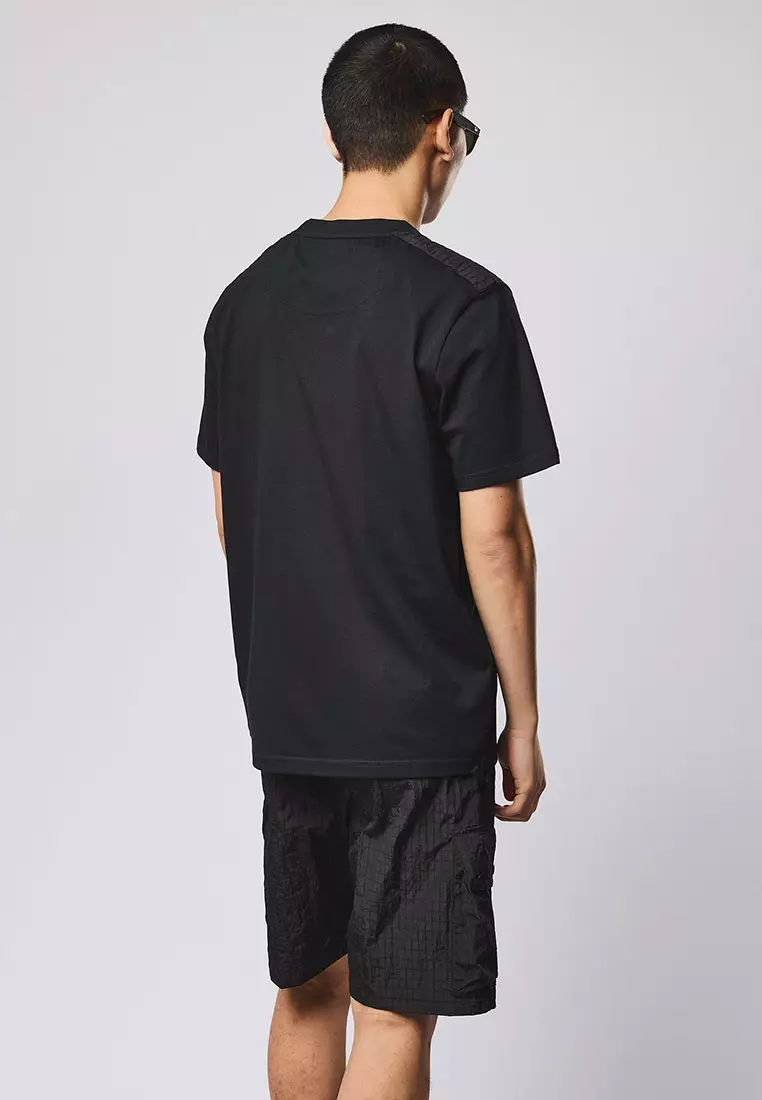 MENS BLACK GARCIA WOVEN OVERLAY TEE