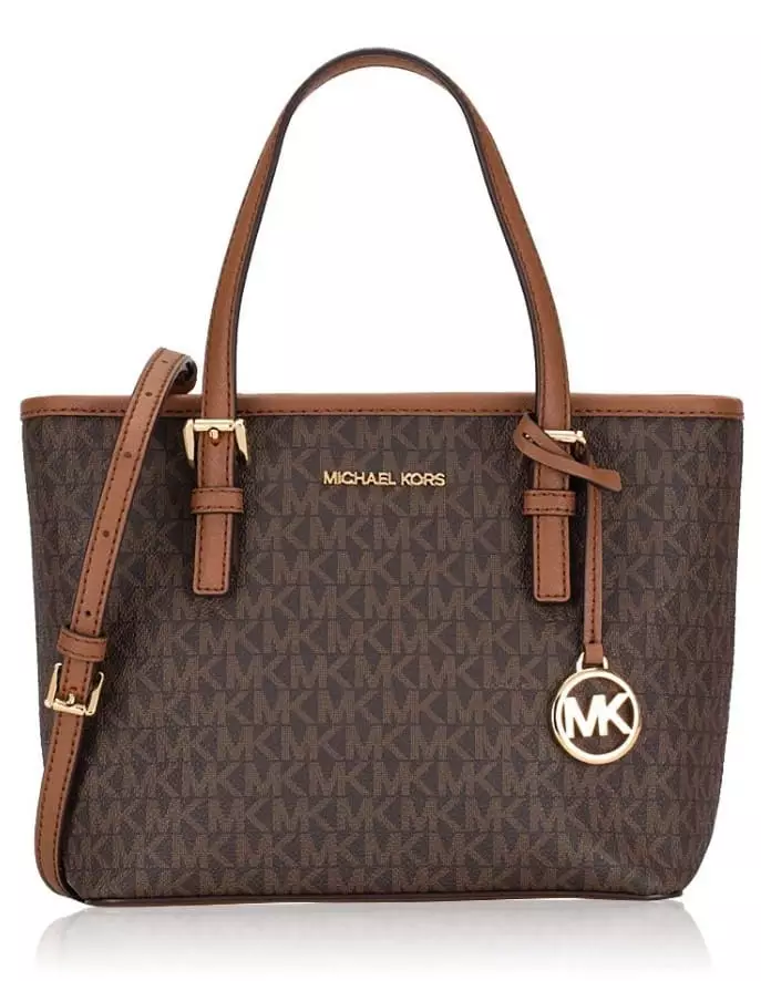 Michael Kors Jet Set Travel Monogram XS Carryall Zip Tote Brown