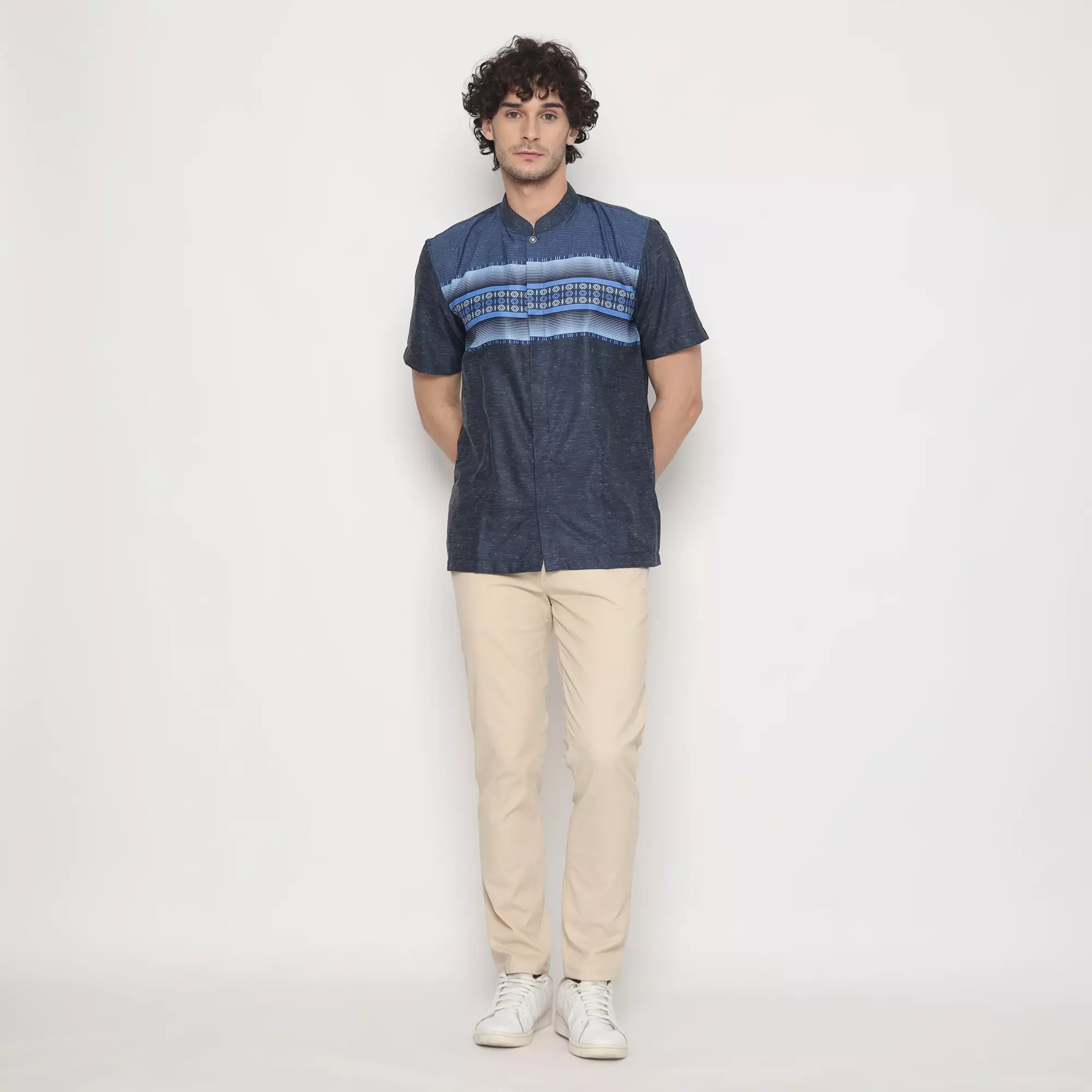 Platini Kemeja Pria Koko Shanghai Lengan Pendek Katun Navy 931282