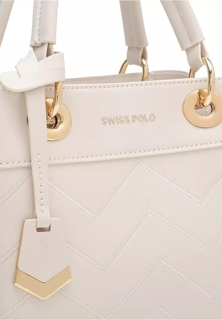 Women's Zig Zag Quilted Top Handle Bag / Crossbody Bag / Shoulder Bag - White