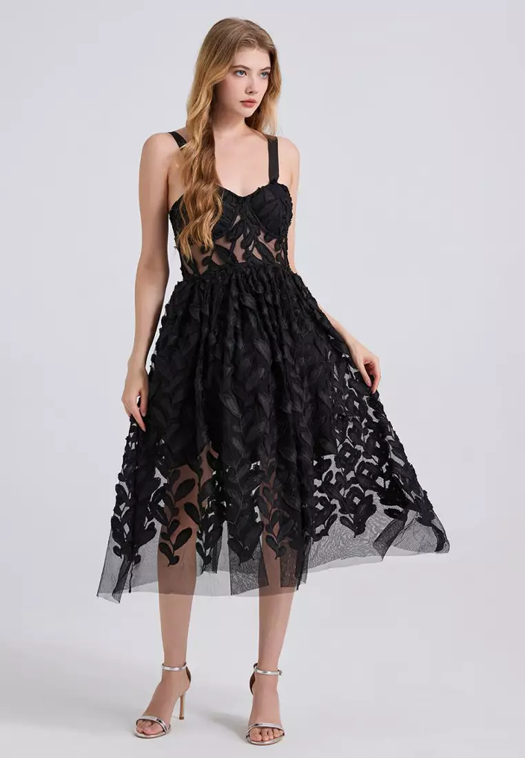 2025 New Romantic Flower Slim Suspender Dress CA25070938BK