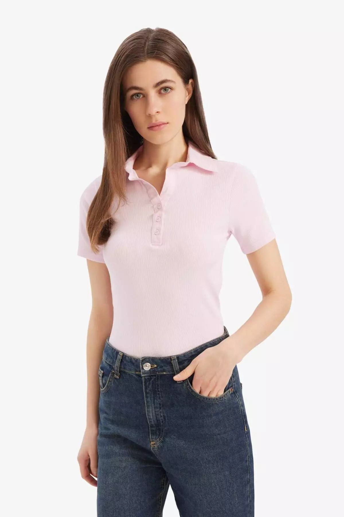 Slim Fit Slim Fit Polo Neck Ribbed Camisole Short Sleeve T-Shirt C6249Ax25Sp