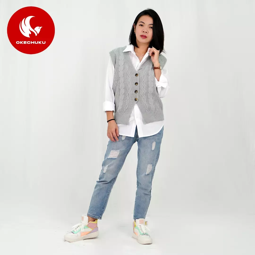  Vest Kancing Rompi Rajut Kancing Knit Outer Korean Style Rompi Rajut Wanita Gaya Korea