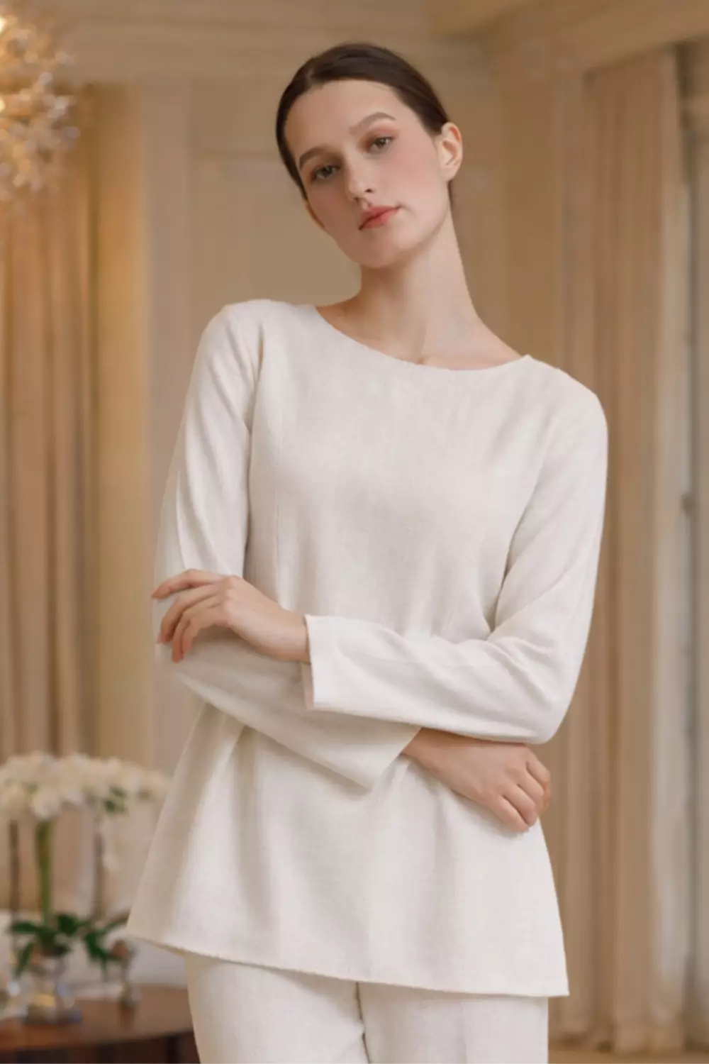 Essentials Lounge Wear Lenin Set Natural (One Set Shirt & Pants)