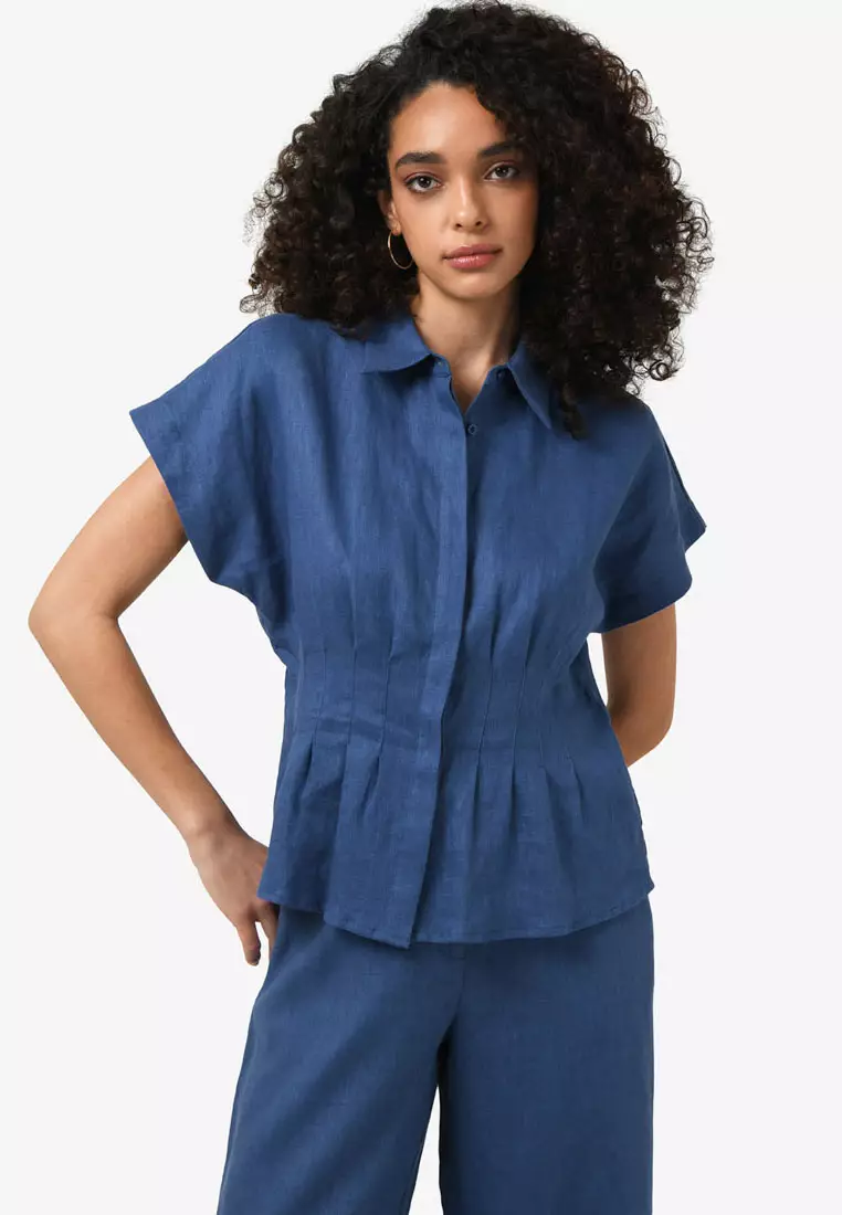 Ami Linen Pleated Tuck Shirt