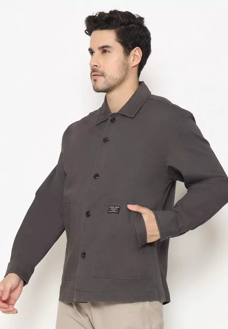 POLICE Kemeja Polos Semi Jaket Silver Stone Regular Fit Lengan Panjang Pria