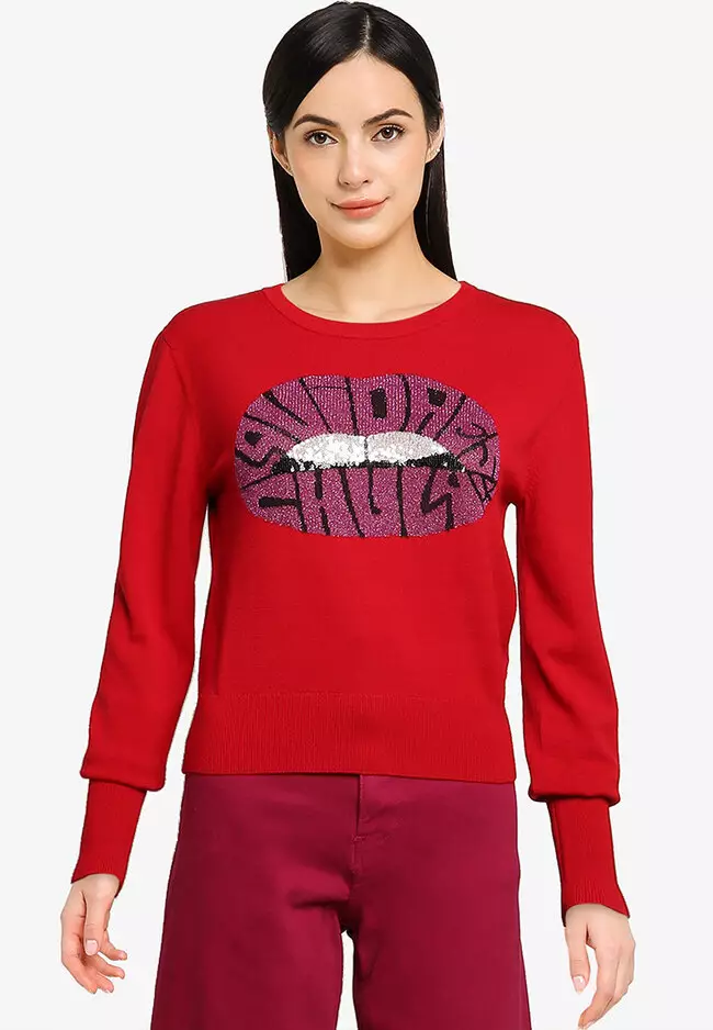 Red jumper with hot sale sequin lips