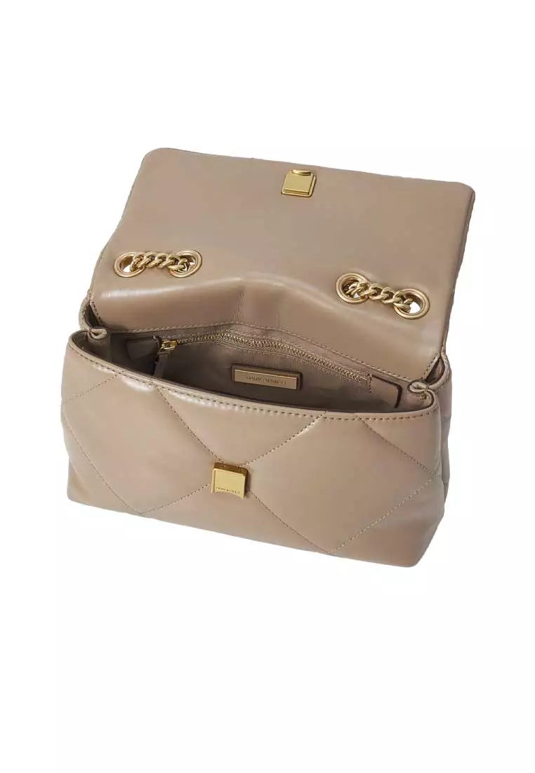 Small Kira Diamond Quilt Convertible Shoulder Bag Taupe Oak 154706