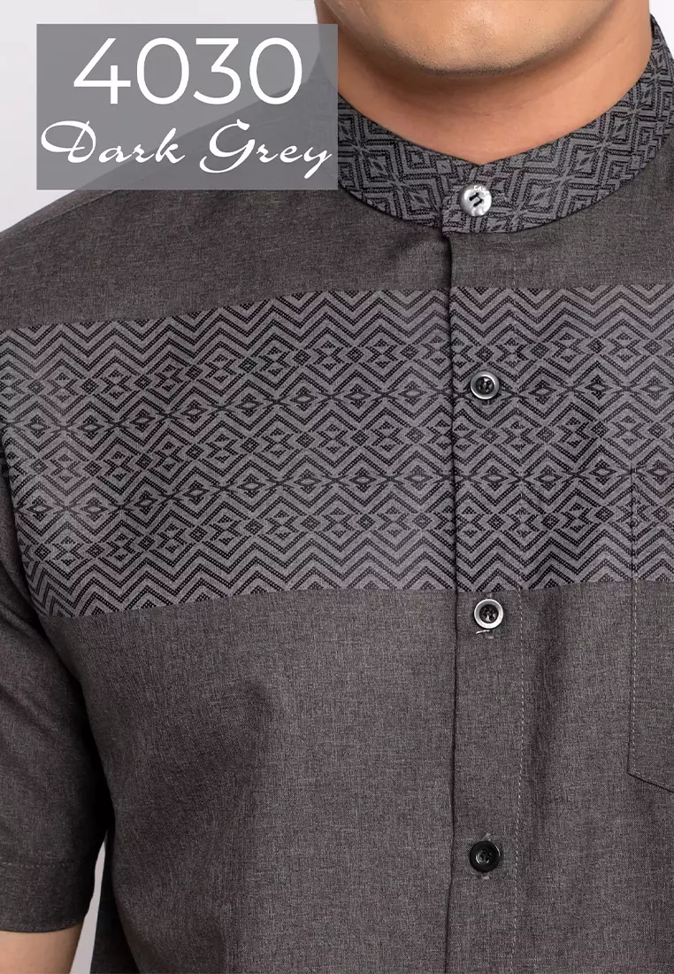 Casella Baju Koko Pria Lengan Pendek | Baju Koko Horizontal Kareem 4030 Dark Grey