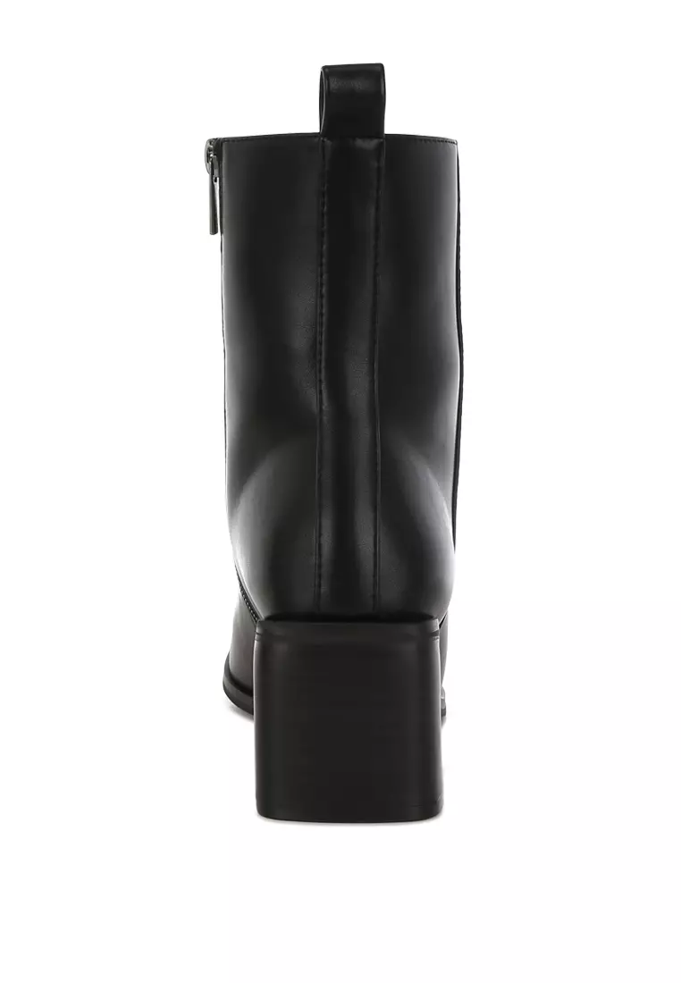 Square Toe Faux Leather Boots in Black