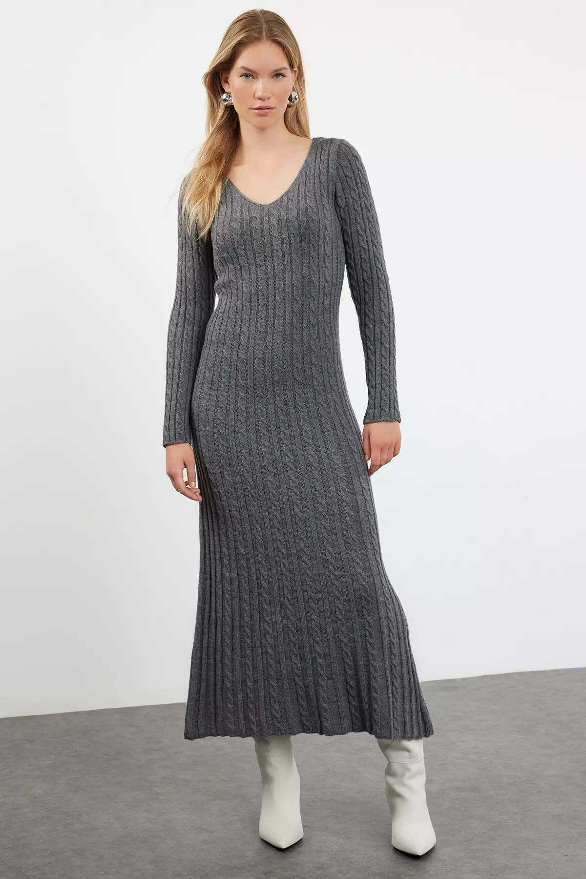 Maxi Knitwear Hair Knitted Dress Anthracite Basic Model