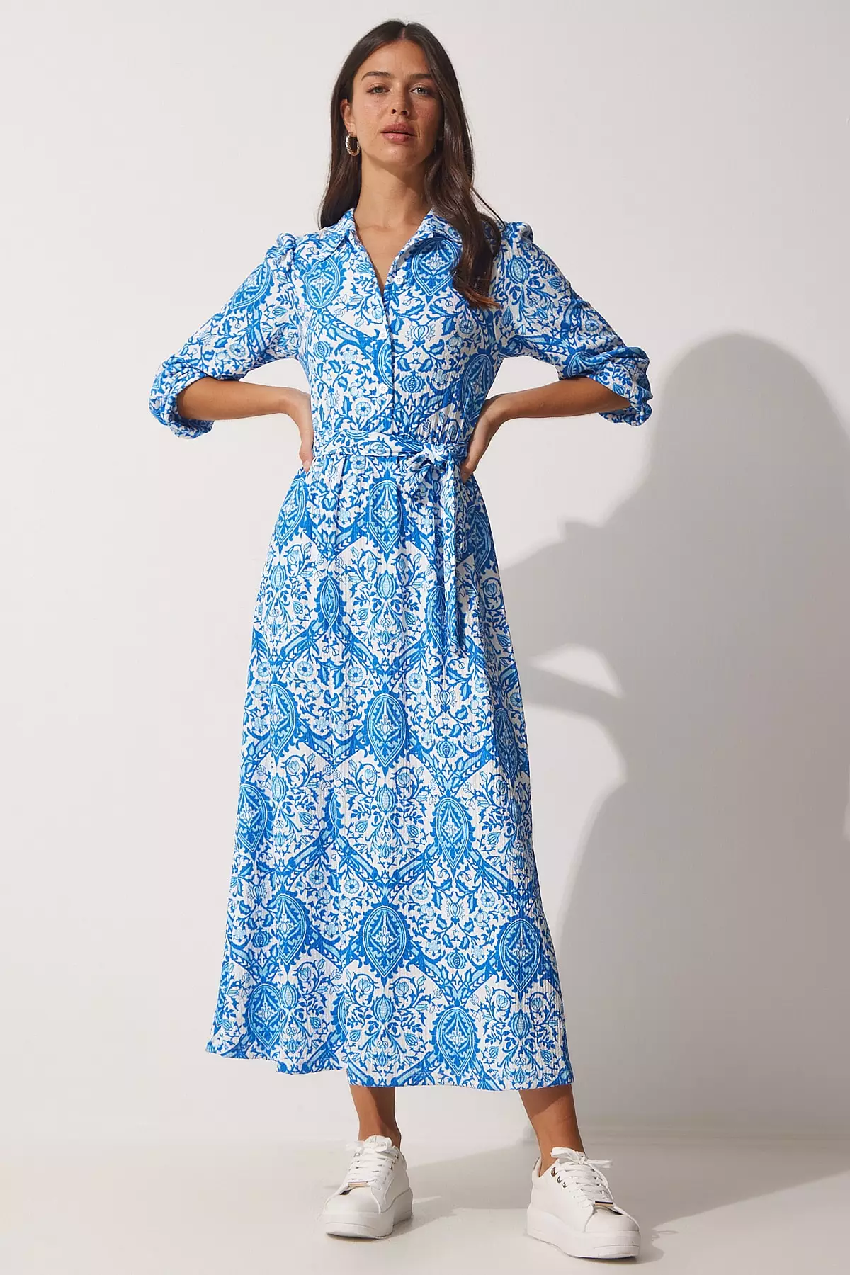 Patterned Long Summer Knitted Shirt Dress