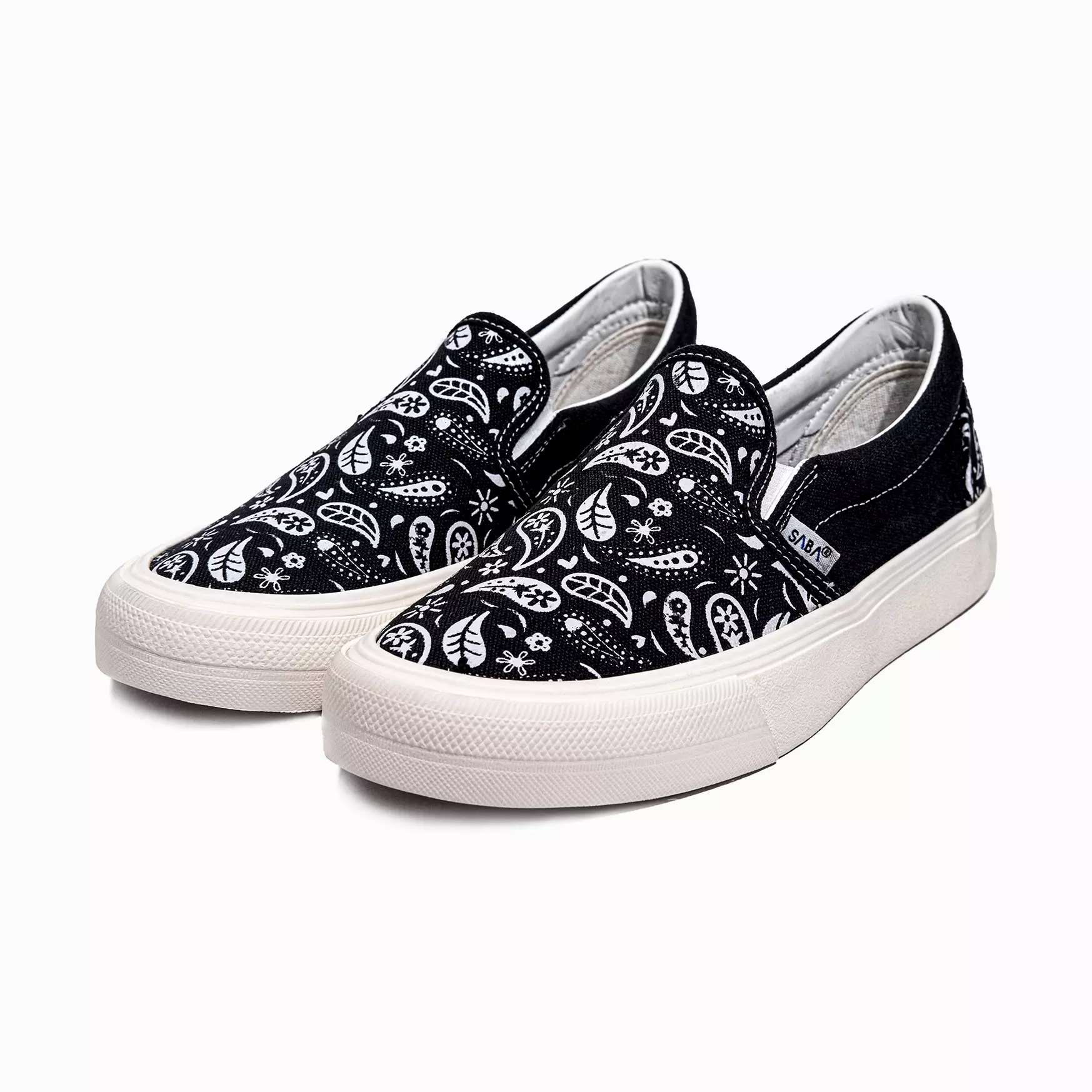 SABA Slip on Paisley Classic Black White - Sepatu Sneakers Casual Pria Wanita | Sepatu Pria Original 100% | Slip On PSL C01