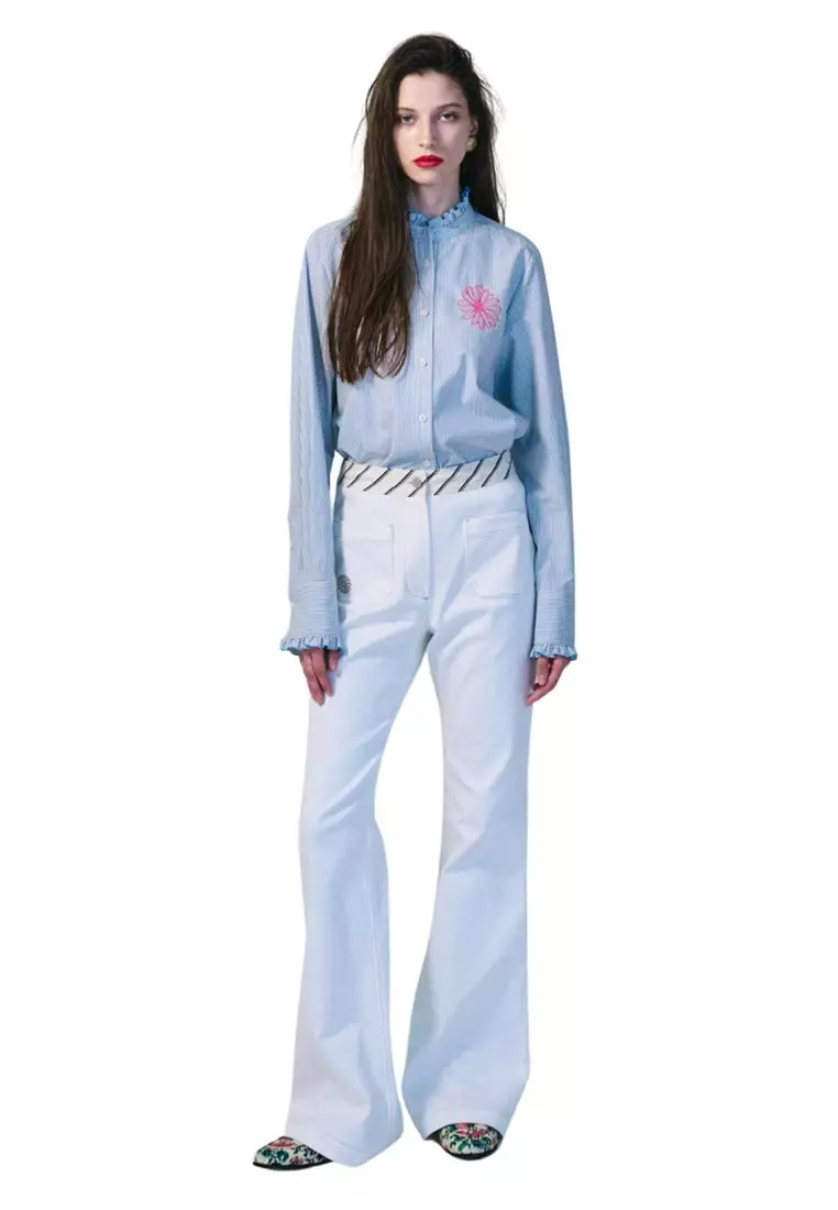 Shirt Frill Collar Stripe Sky Pink