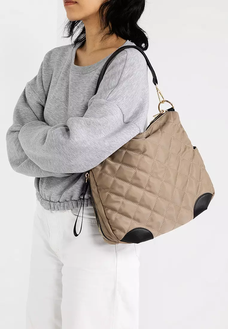 Quilted Nylon Convertible Shoulder Bag