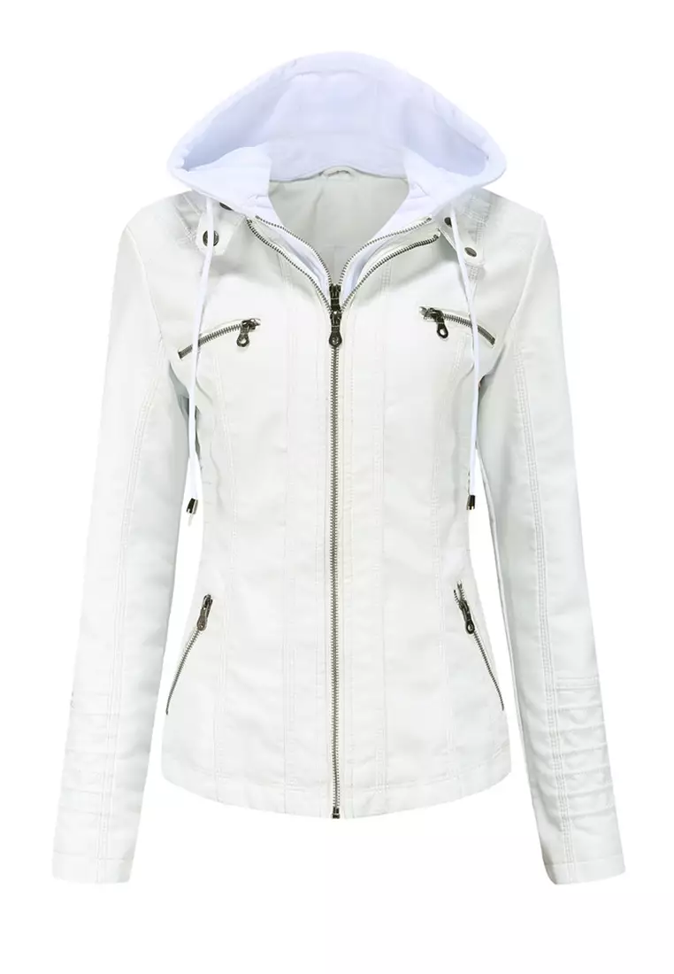 Buy HAPPY FRIDAYS Detachable Hooded Faux Leather Coat AD 6699 2024