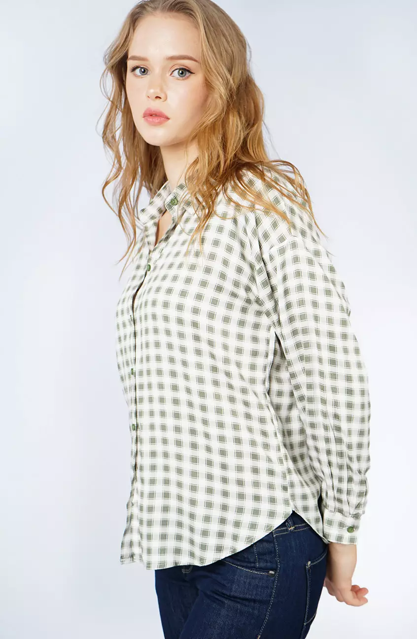 Kemeja Wanita Olivia White Green