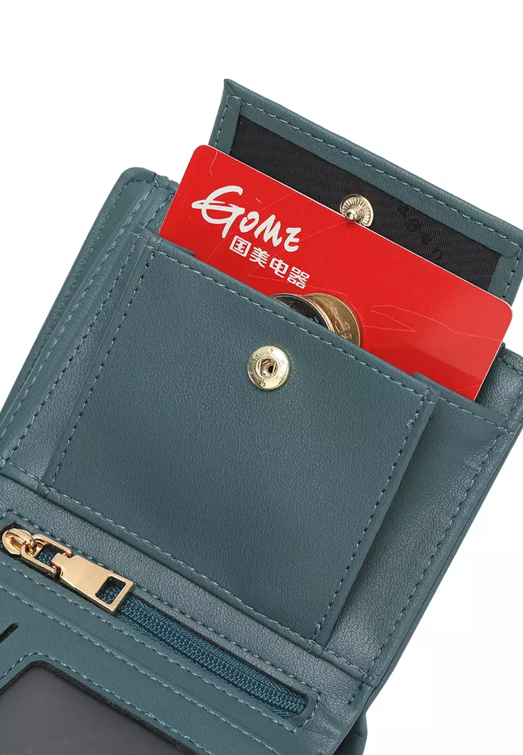 女士雙折長夾 / 零錢包 (Women's Pin Button Bi Fold Leather Long Wallet / Purse With Coin Compartment)