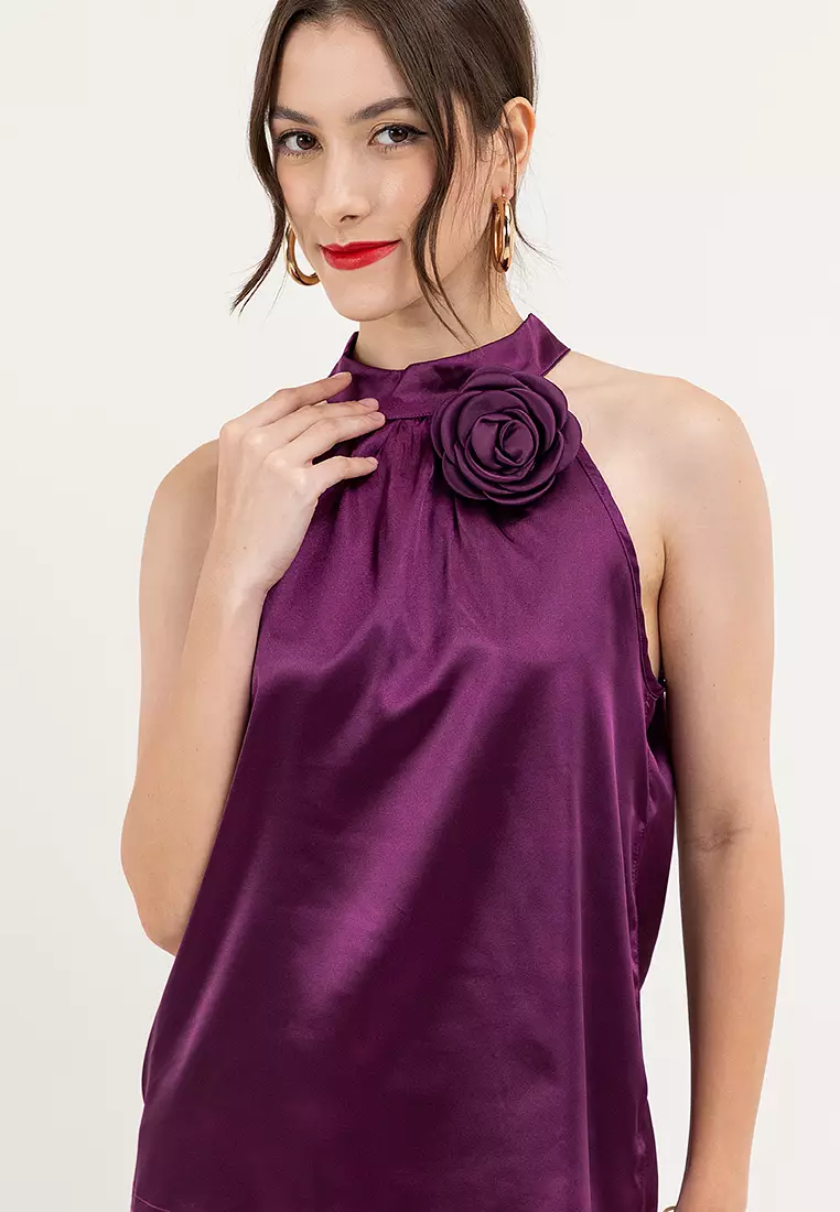 Myrose Satin Halter Blouse