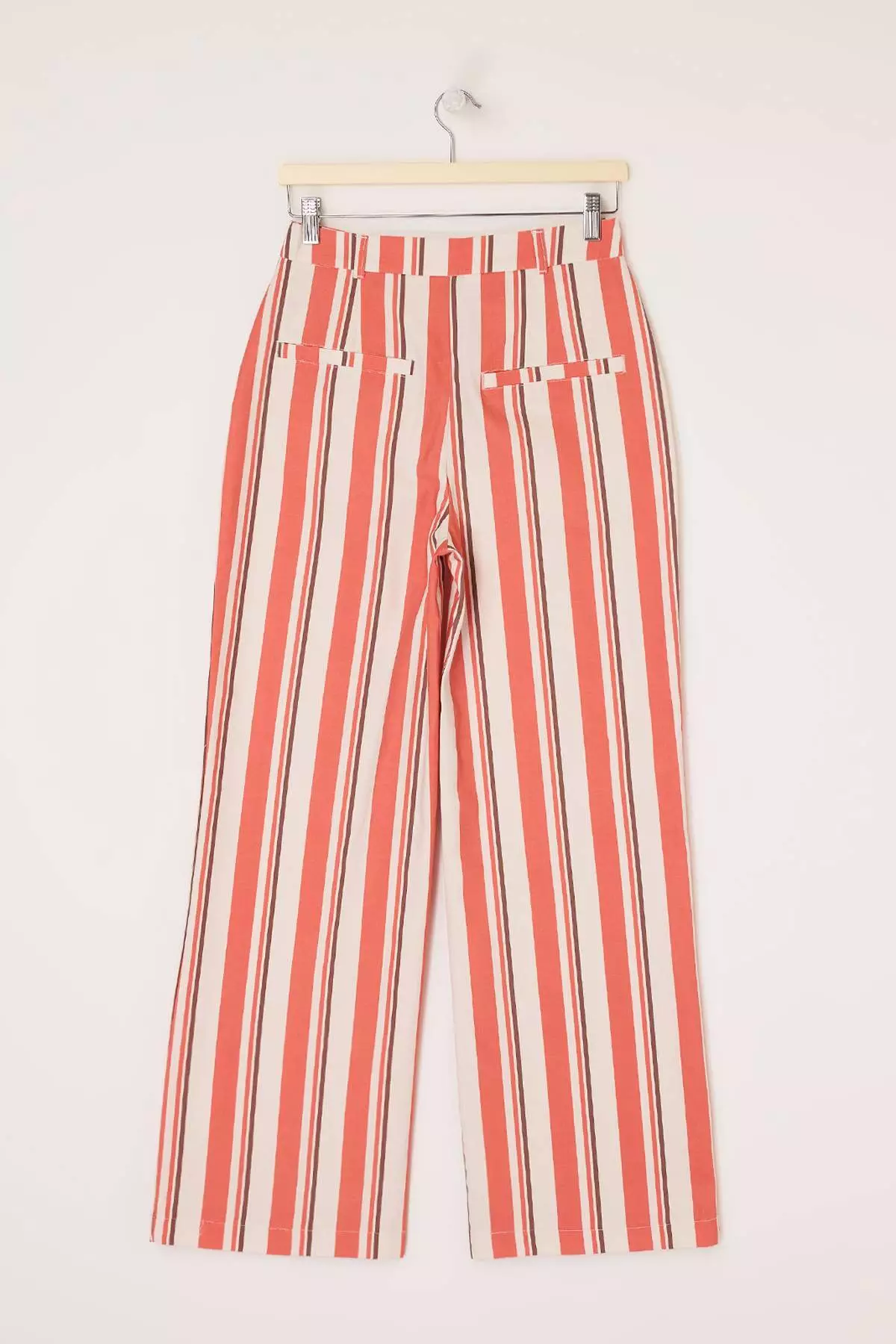Red-Multicolored Gabardine Striped Patterned Wide Leg /Wide Leg Trousers Twoss26Pl85