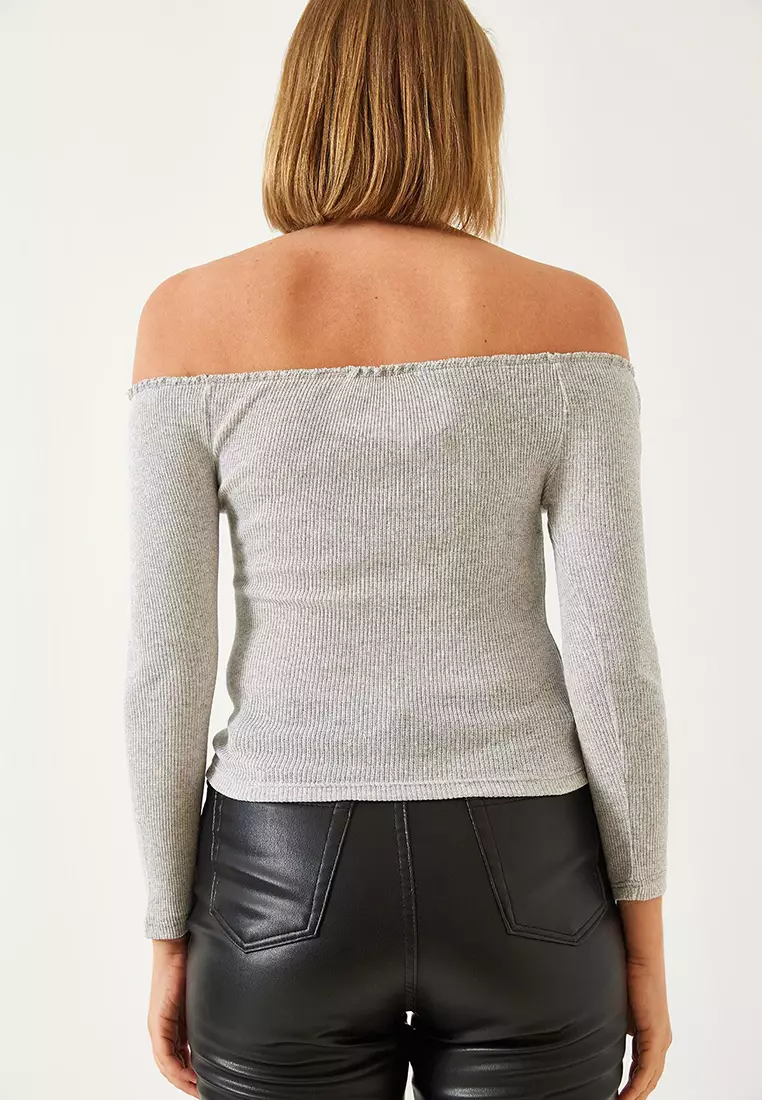 Women's Drawstring Neck Crop Knitted Blouse 60261062