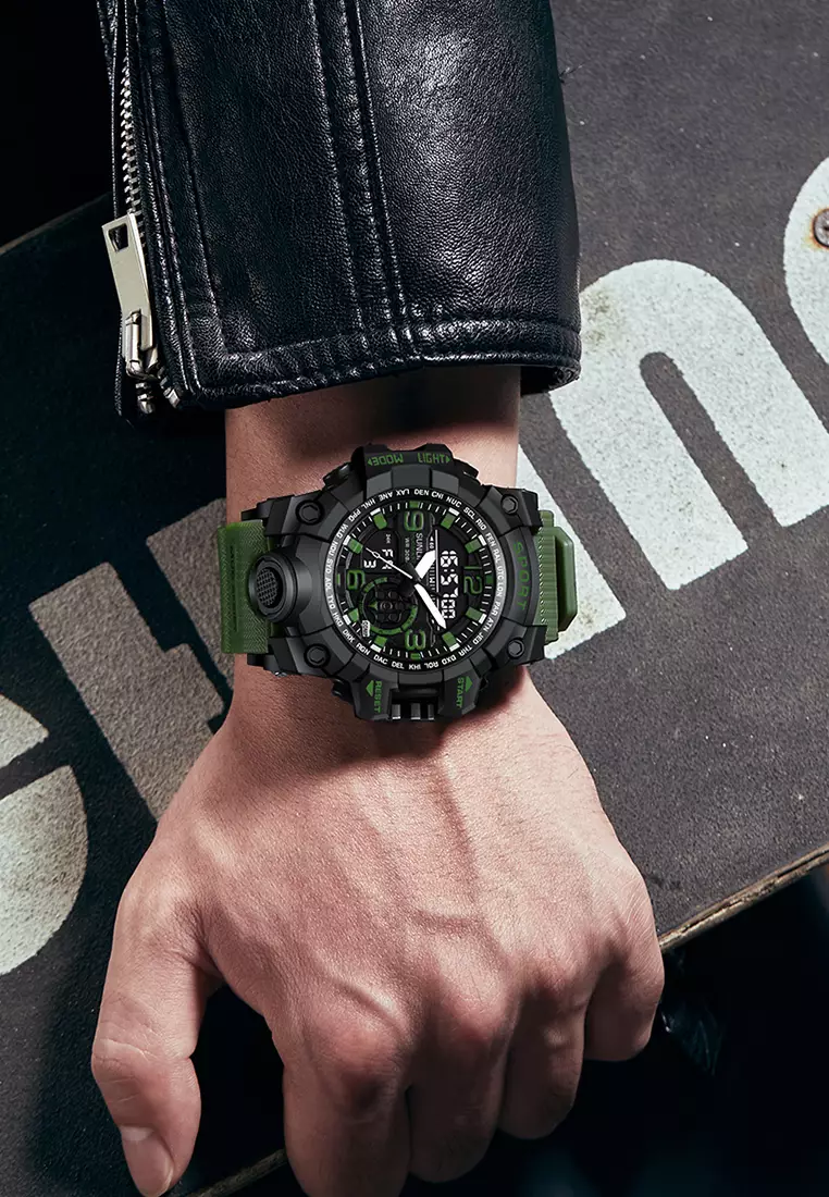 Jam Tangan Pria D002 Original Olahraga Jam Digital Multifungsi Tali Silikon Jam Tangan Cowok green