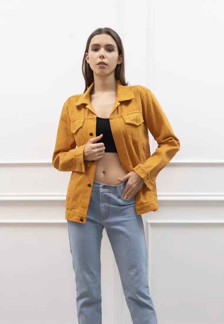 Jaket Jeans wanita Polos Tebal Dilan Jaket Denim Mustard