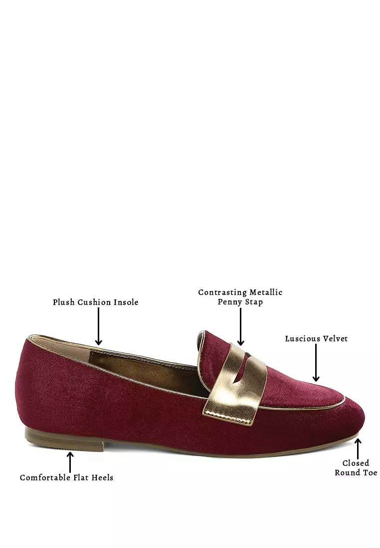 Sepatu Loafer Beludru Tali Penny Warna Burgundy