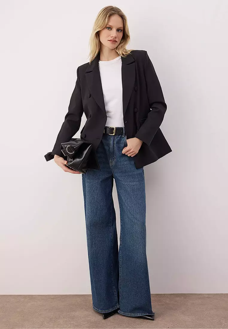 Woven Double Breasted Blazer